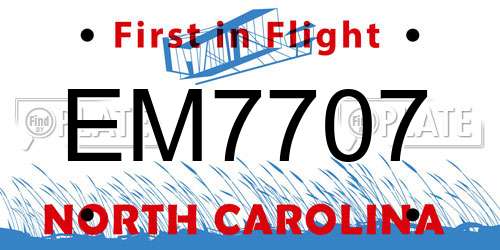 EM7707 North Carolina License Plate