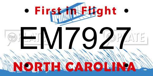 EM7927 North Carolina License Plate