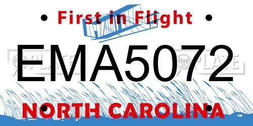 EMA5072 North Carolina License Plate