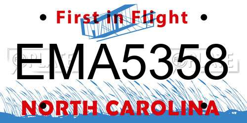 EMA5358 North Carolina License Plate