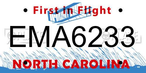 EMA6233 North Carolina License Plate