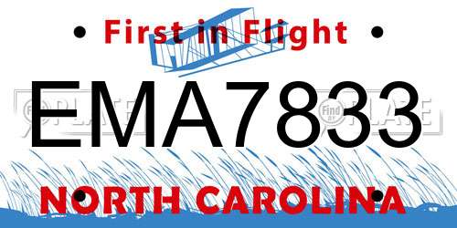 EMA7833 North Carolina License Plate