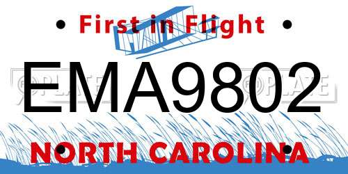 EMA9802 North Carolina License Plate