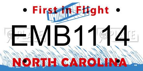 EMB1114 North Carolina License Plate