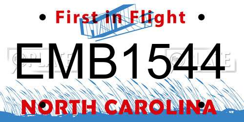 EMB1544 North Carolina License Plate