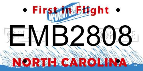 EMB2808 North Carolina License Plate