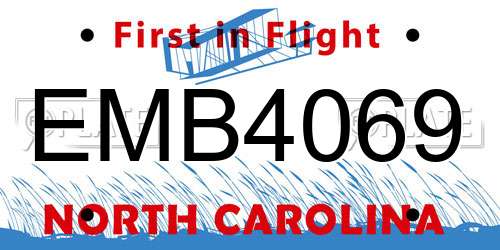 EMB4069 North Carolina License Plate