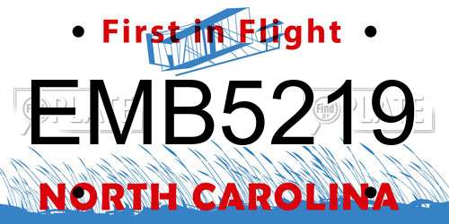 EMB5219 North Carolina License Plate
