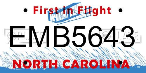 EMB5643 North Carolina License Plate