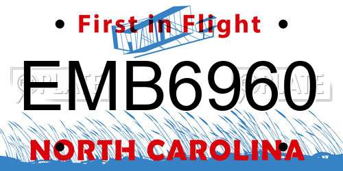 EMB6960 North Carolina License Plate