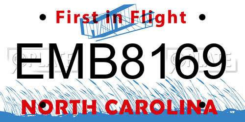 EMB8169 North Carolina License Plate