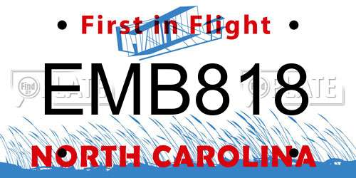 EMB818 North Carolina License Plate