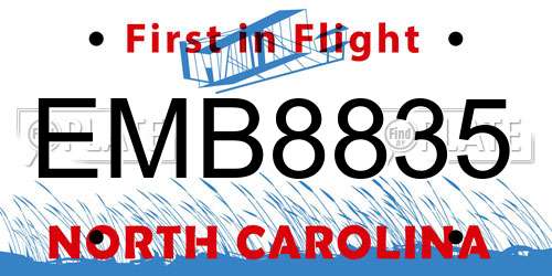 EMB8835 North Carolina License Plate