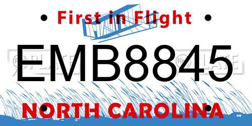 EMB8845 North Carolina License Plate