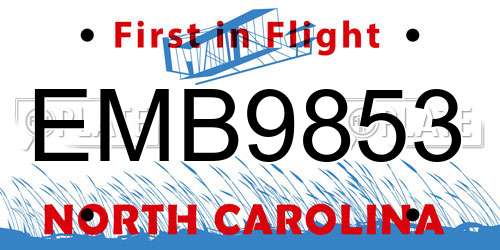 EMB9853 North Carolina License Plate
