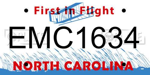 EMC1634 North Carolina License Plate