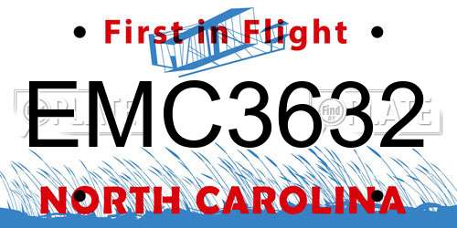 EMC3632 North Carolina License Plate