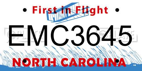 EMC3645 North Carolina License Plate