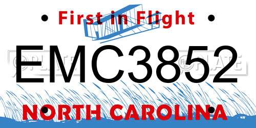 EMC3852 North Carolina License Plate