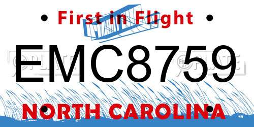 EMC8759 North Carolina License Plate