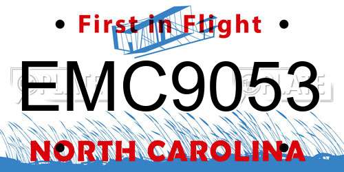 EMC9053 North Carolina License Plate