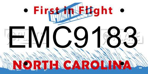 EMC9183 North Carolina License Plate