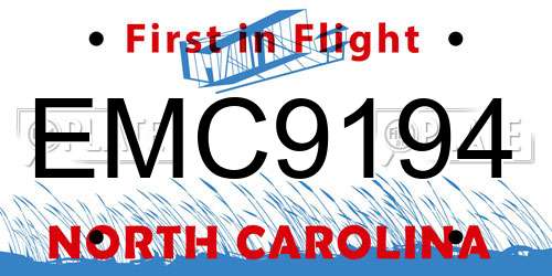 EMC9194 North Carolina License Plate