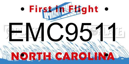 EMC9511 North Carolina License Plate