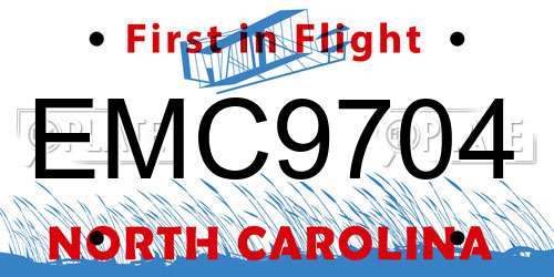 EMC9704 North Carolina License Plate