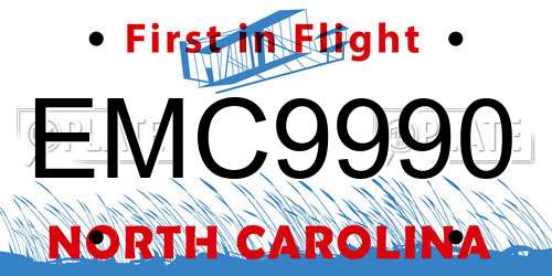 EMC9990 North Carolina License Plate