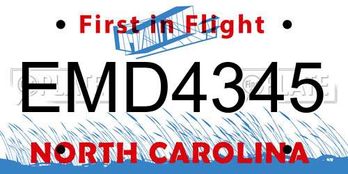 EMD4345 North Carolina License Plate