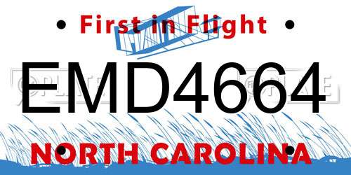 EMD4664 North Carolina License Plate