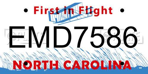 EMD7586 North Carolina License Plate