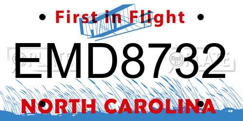 EMD8732 North Carolina License Plate