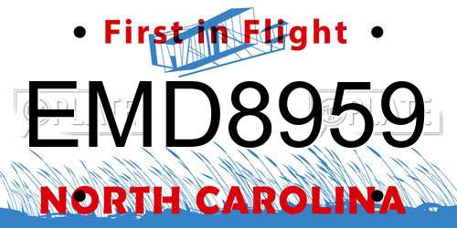 EMD8959 North Carolina License Plate