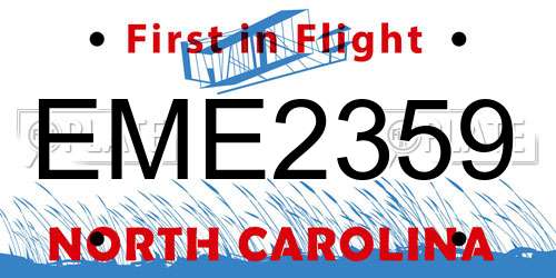EME2359 North Carolina License Plate