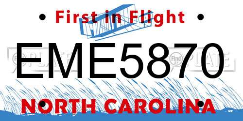 EME5870 North Carolina License Plate