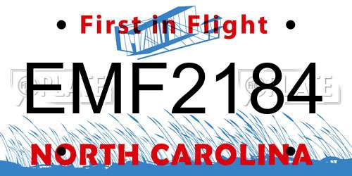EMF2184 North Carolina License Plate