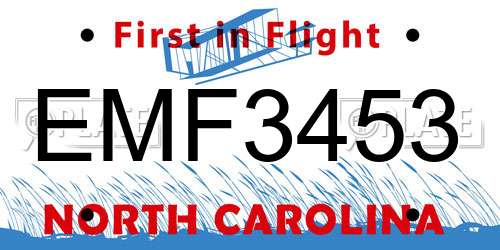 EMF3453 North Carolina License Plate