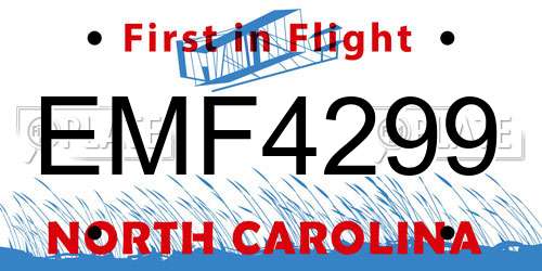 EMF4299 North Carolina License Plate