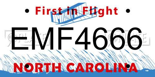 EMF4666 North Carolina License Plate