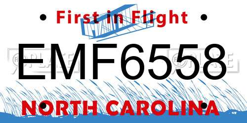 EMF6558 North Carolina License Plate