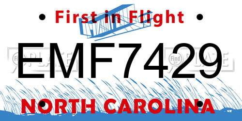 EMF7429 North Carolina License Plate
