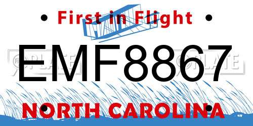 EMF8867 North Carolina License Plate