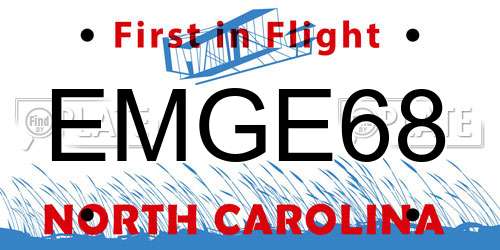 EMGE68 North Carolina License Plate