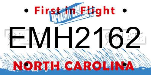 EMH2162 North Carolina License Plate