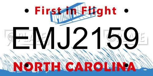 EMJ2159 North Carolina License Plate