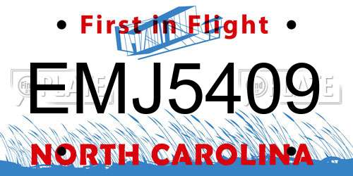 EMJ5409 North Carolina License Plate