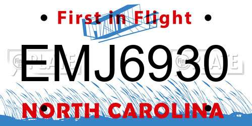 EMJ6930 North Carolina License Plate