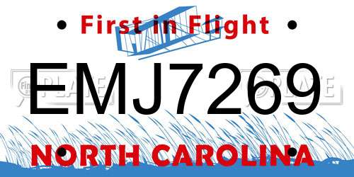 EMJ7269 North Carolina License Plate